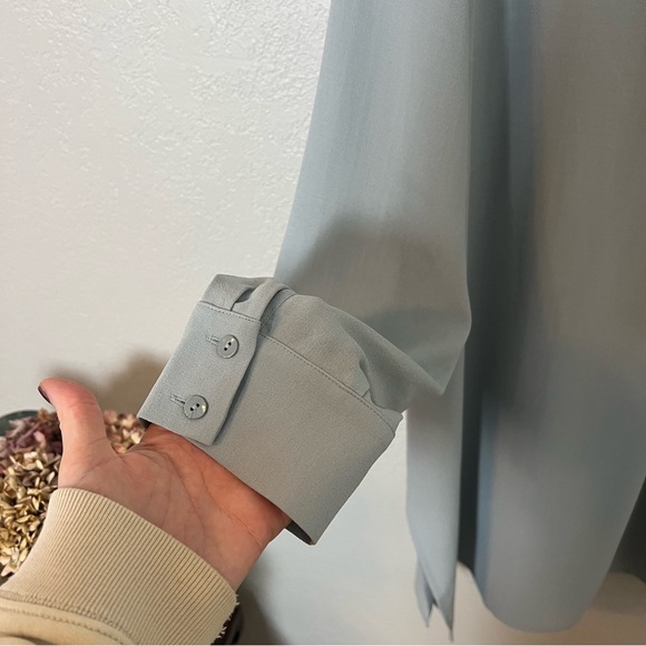 Eileen Fisher Silk Georgette Crepe Stand Collar Top in Frost Blue - Picture 9 of 11